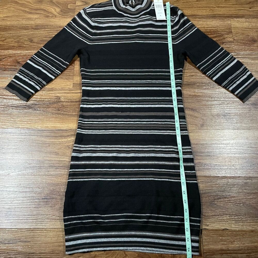 BCBG MAXAZRIA Sweater Dress Black Striped Mock Neck Long Sleeve Women's Size S - Picture 3 of 8
